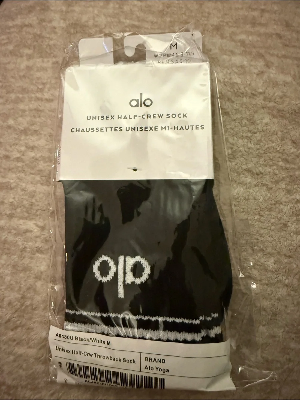 New Alo Unisex Half-Crew Sock Black Medium